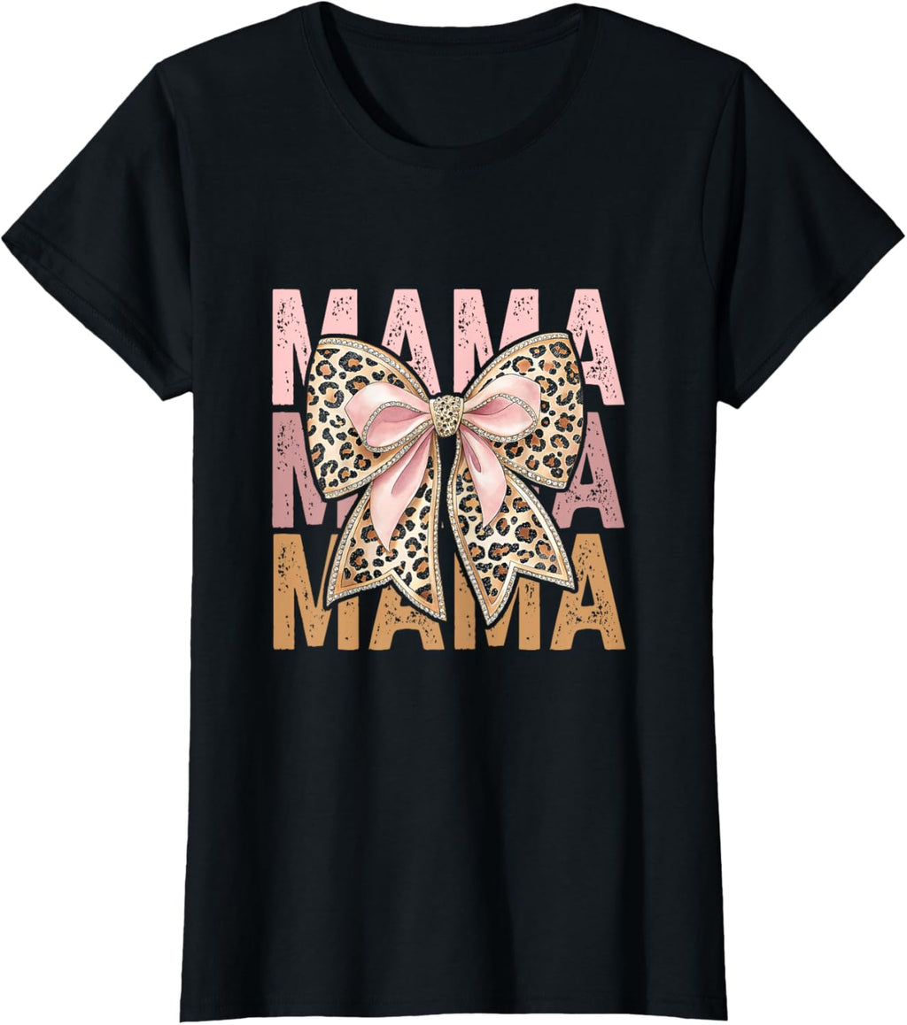 Retro Leopard Mama,Cute Mom Retro Coquette Bow Mother's Day
