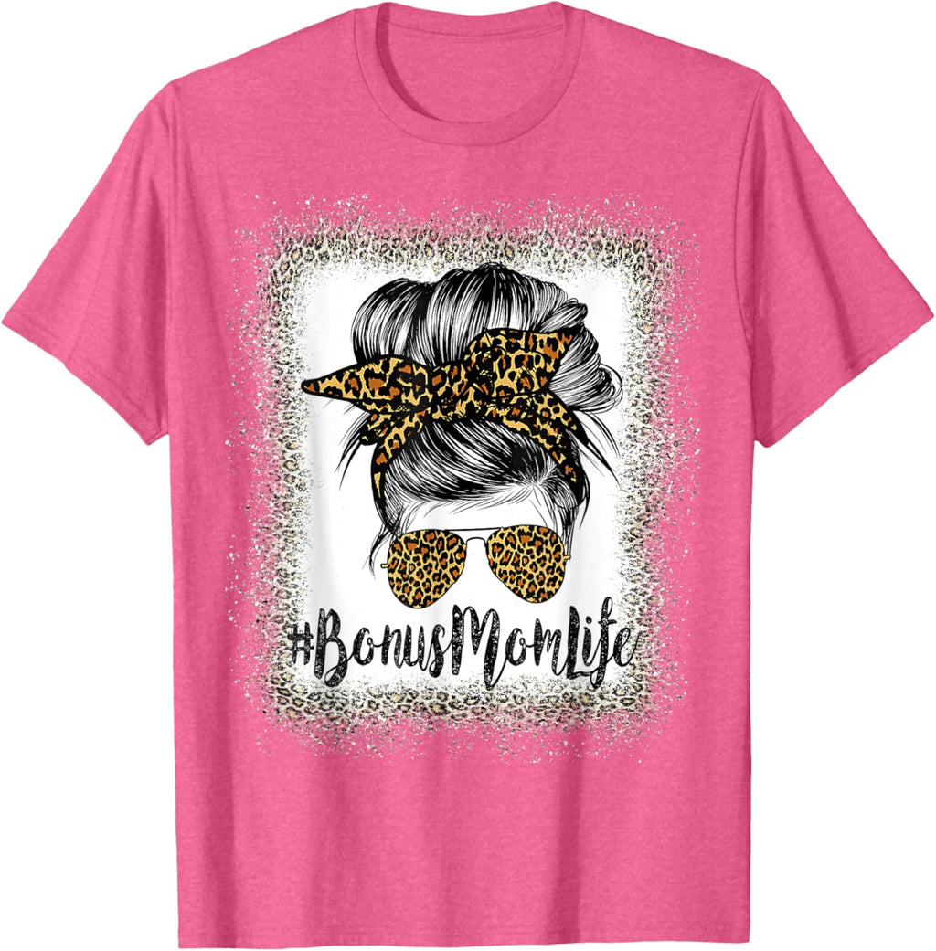 Bonus Mom Life Hair Bandana Glasses Leopard Mother's Day T