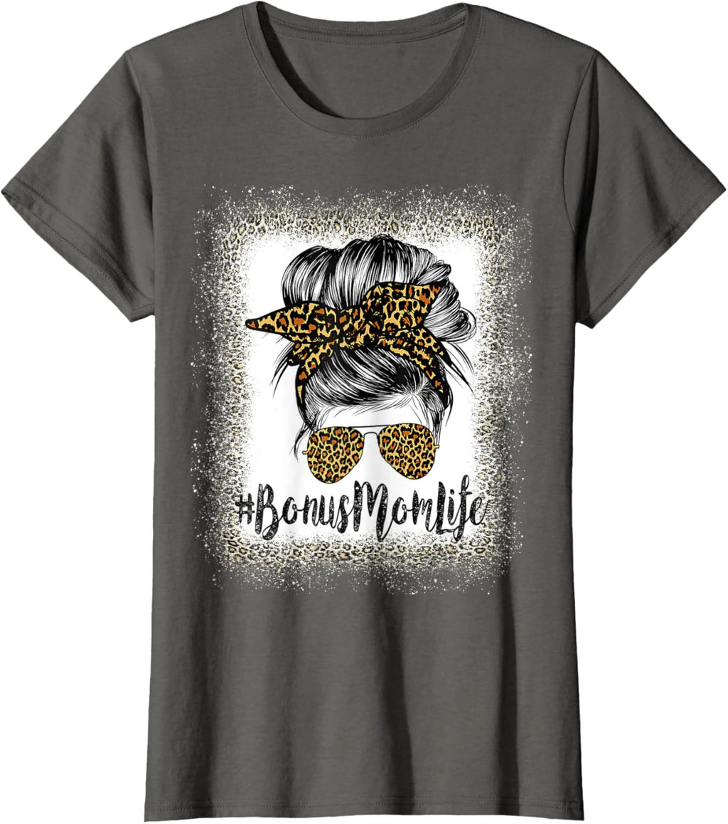 Bonus Mom Life Hair Bandana Glasses Leopard Mother's Day T