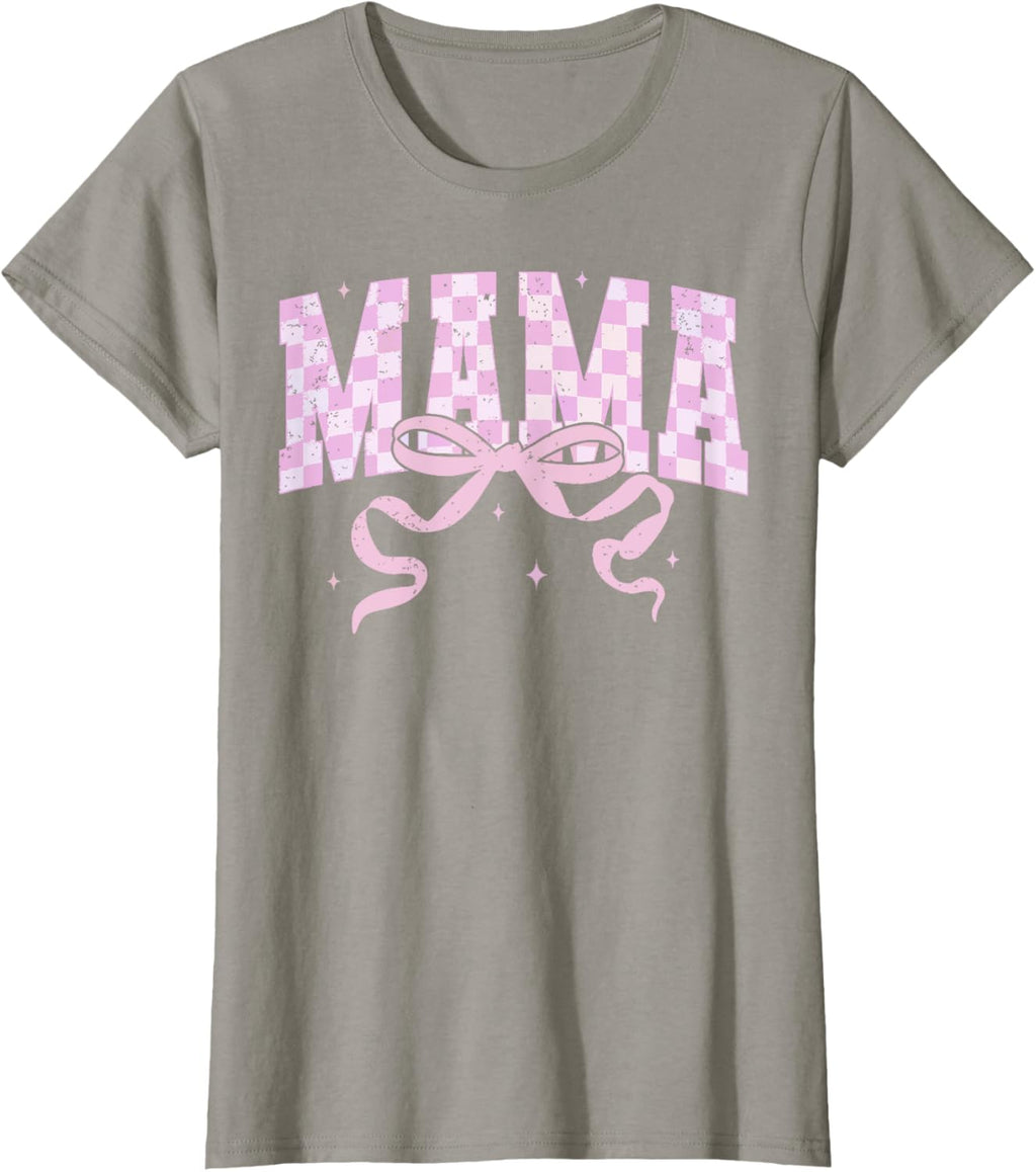 Retro Checkered Mama Coquette Mother's Day Pink Bow