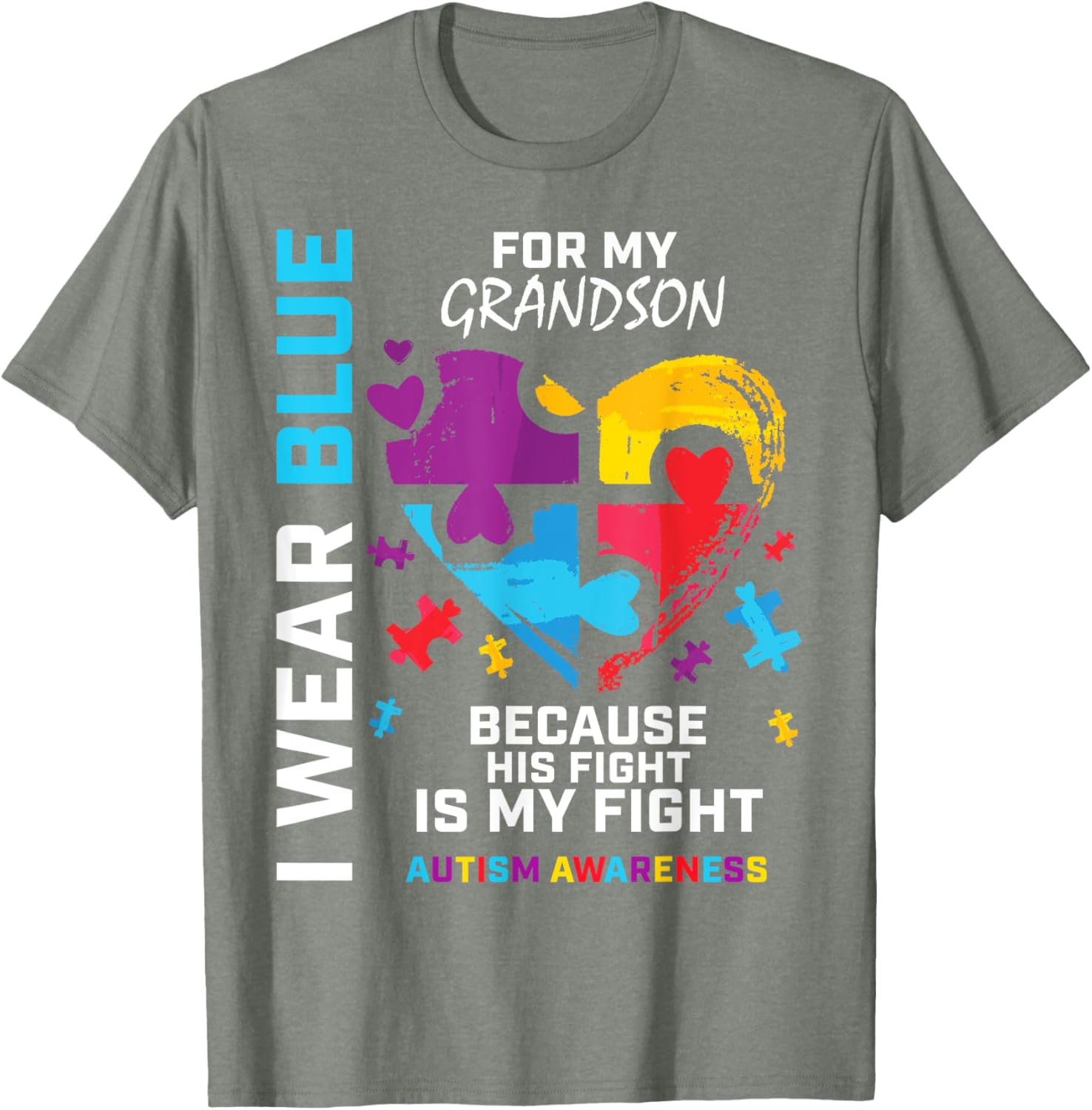Grandma Grandpa I Wear Blue For My Grandson Autism Awareness