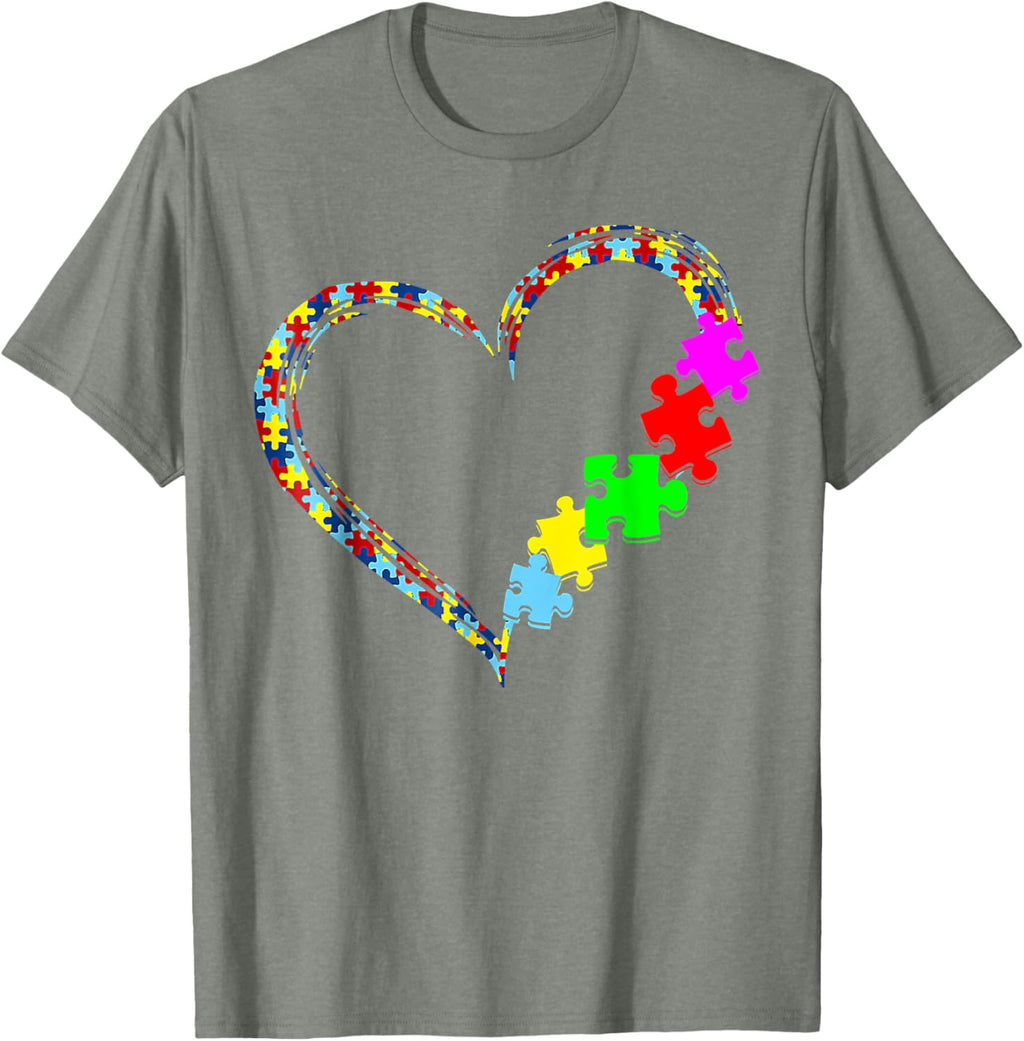 Autism Awareness Love Heart Puzzle Piece Gift Men Women