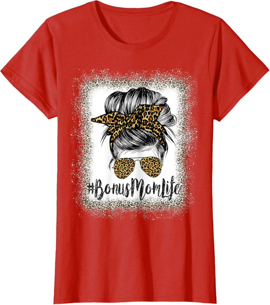 Bonus Mom Life Hair Bandana Glasses Leopard Mother's Day T