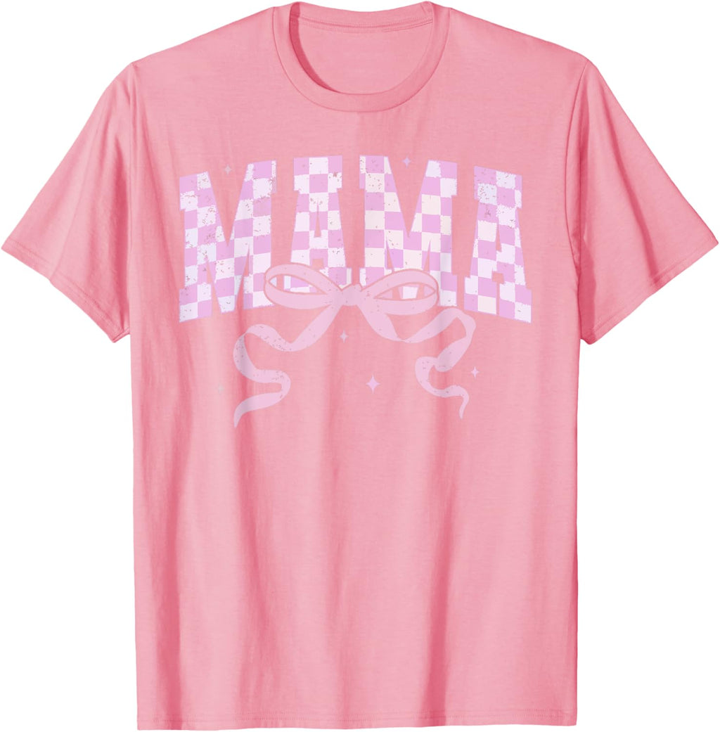 Retro Checkered Mama Coquette Mother's Day Pink Bow