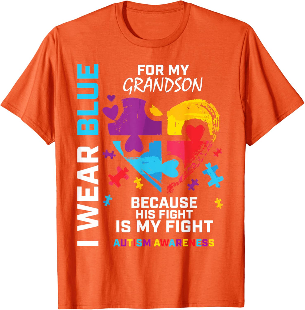 Grandma Grandpa I Wear Blue For My Grandson Autism Awareness