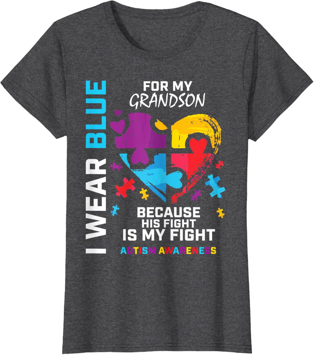 Grandma Grandpa I Wear Blue For My Grandson Autism Awareness