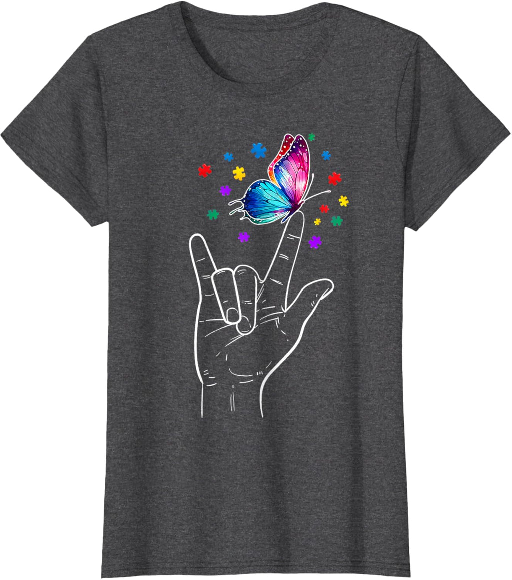 I Love You Hand Sign Language Butterfly Autism Awareness