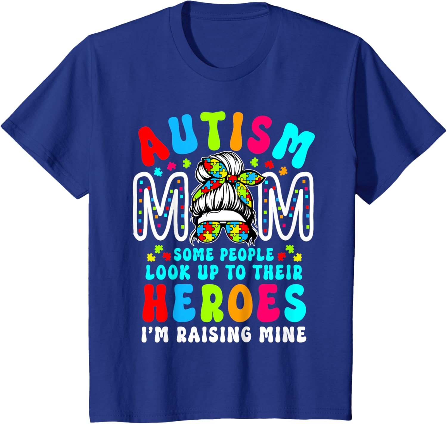 Autism Mom Raising Hero Groovy Messy Bun Autism Awareness