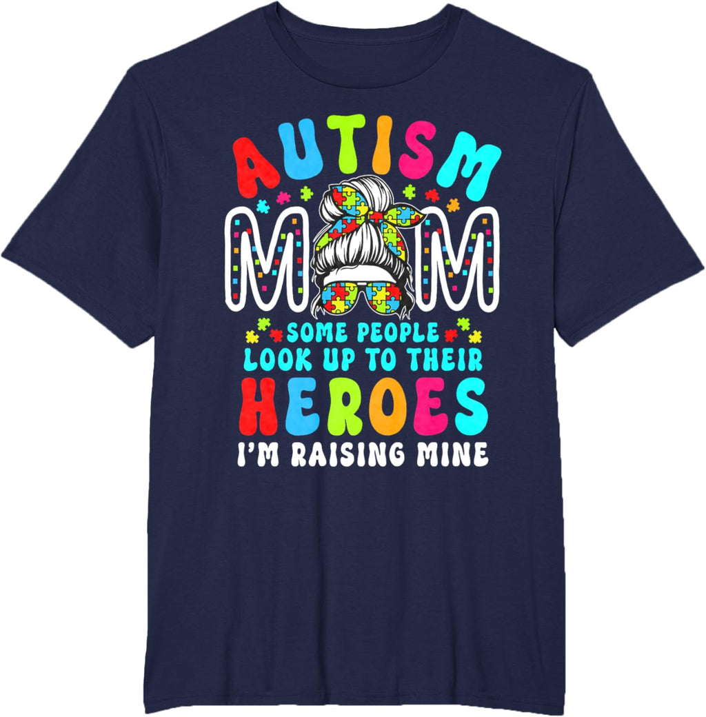 Autism Mom Raising Hero Groovy Messy Bun Autism Awareness