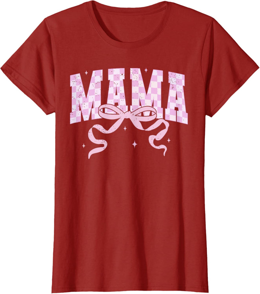 Retro Checkered Mama Coquette Mother's Day Pink Bow