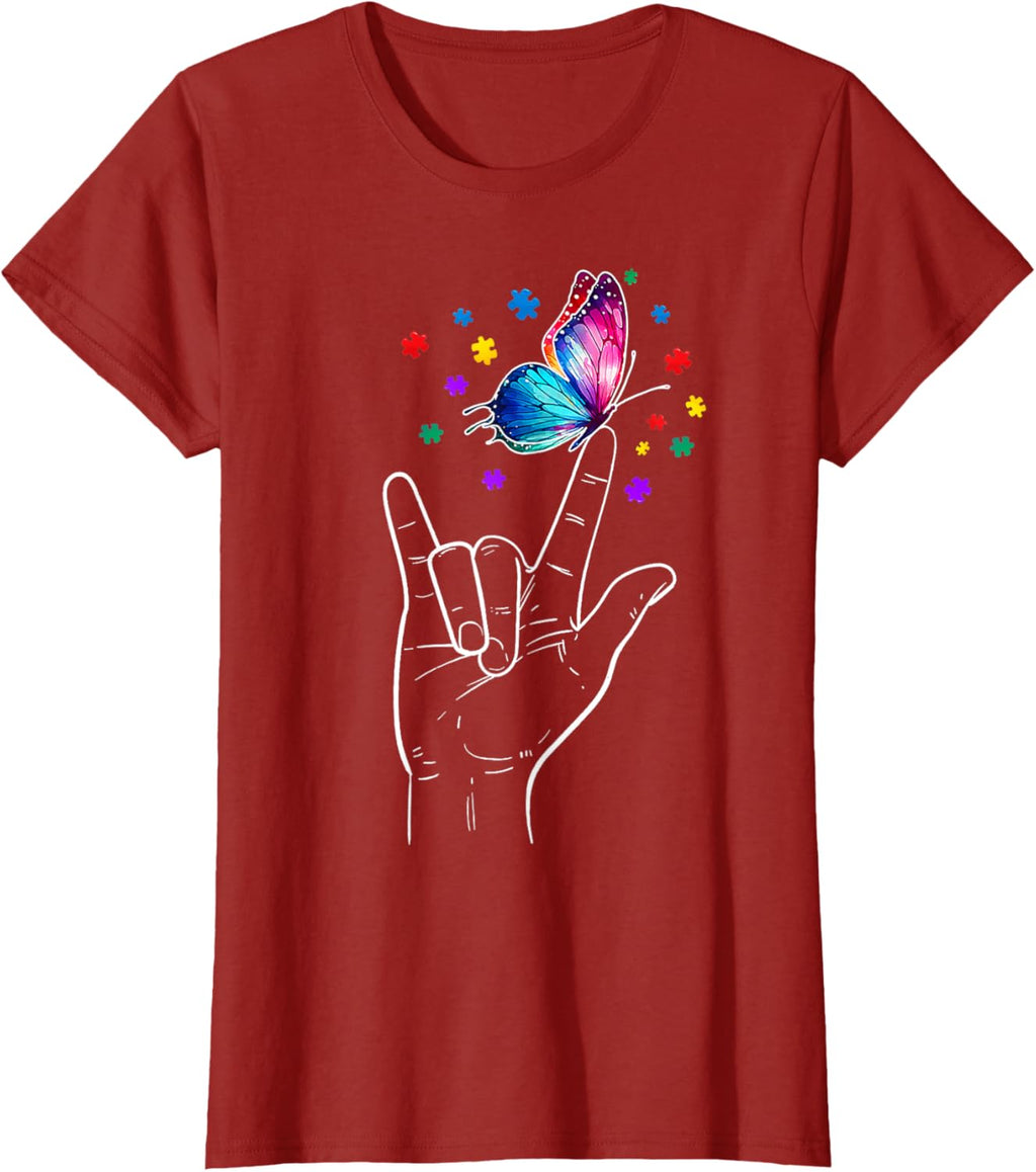 I Love You Hand Sign Language Butterfly Autism Awareness
