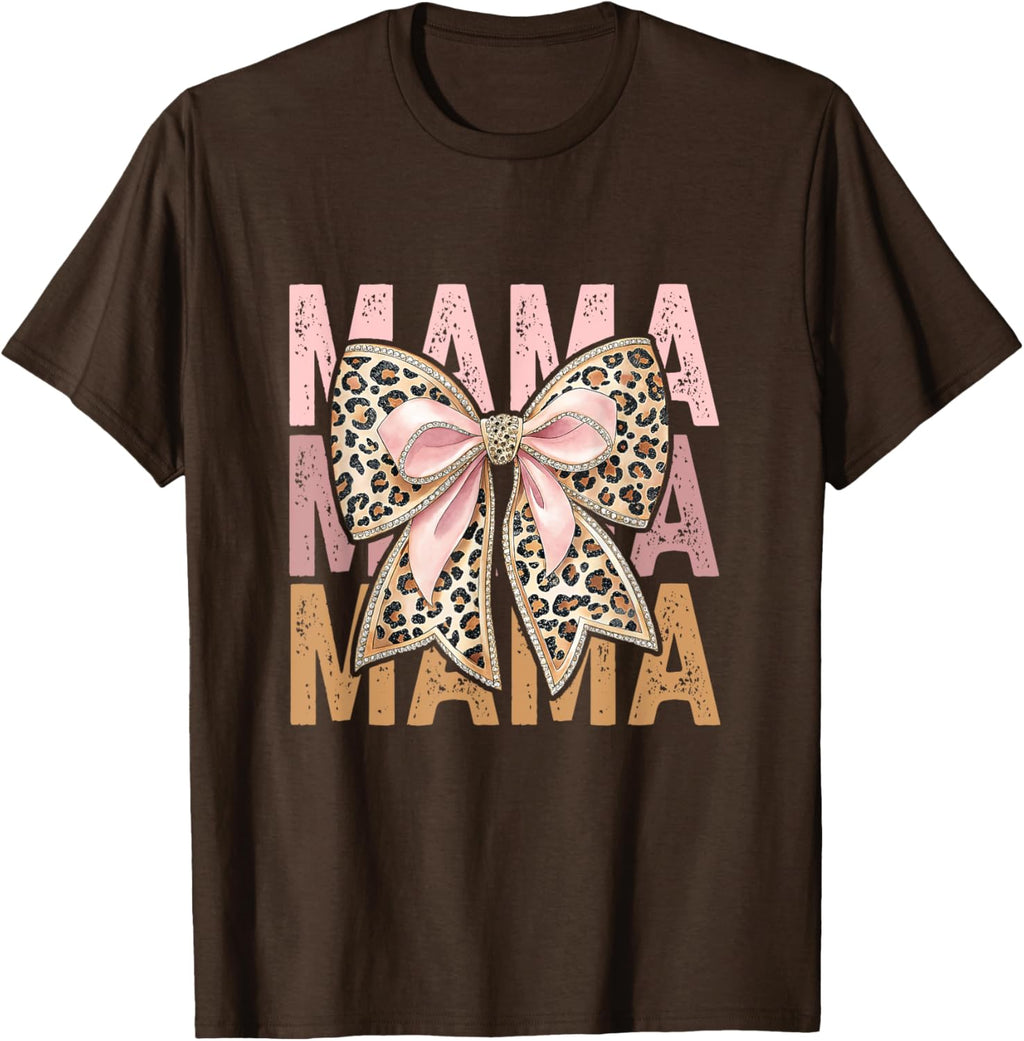 Retro Leopard Mama,Cute Mom Retro Coquette Bow Mother's Day