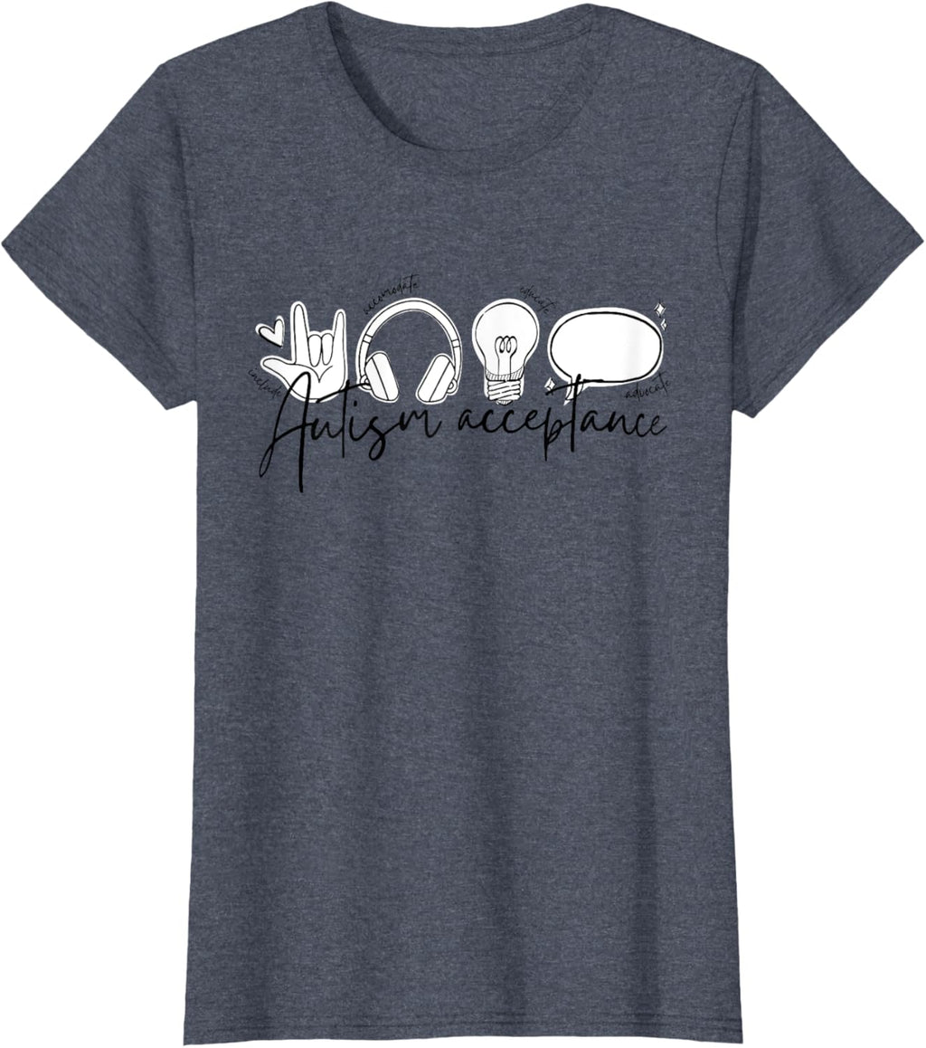 Autism Awareness Acceptance Shirt Support Mom Women Kid