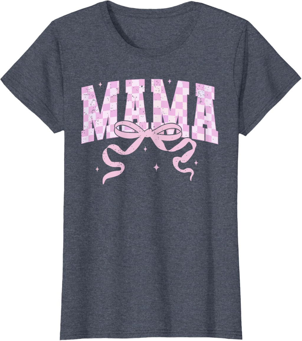 Retro Checkered Mama Coquette Mother's Day Pink Bow