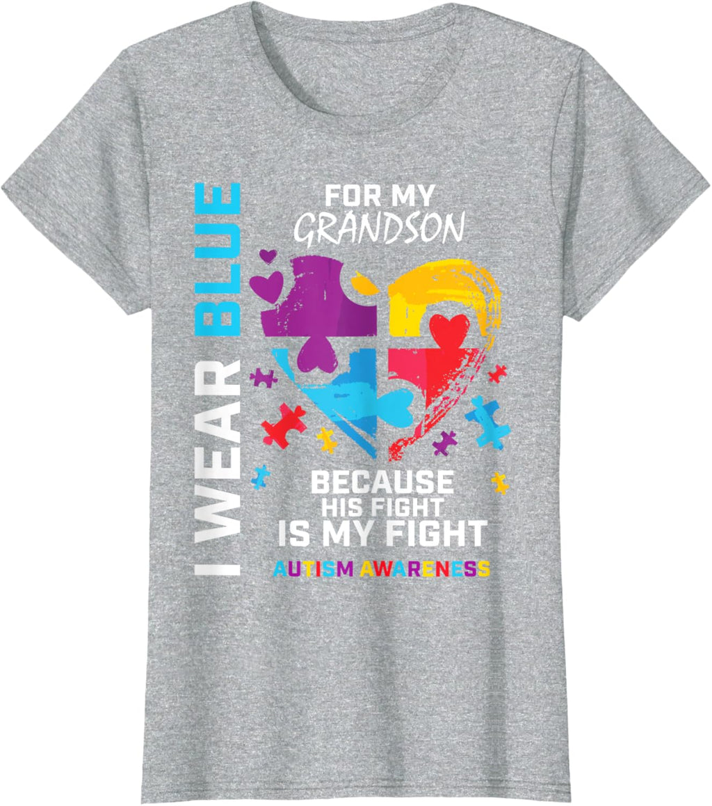 Grandma Grandpa I Wear Blue For My Grandson Autism Awareness
