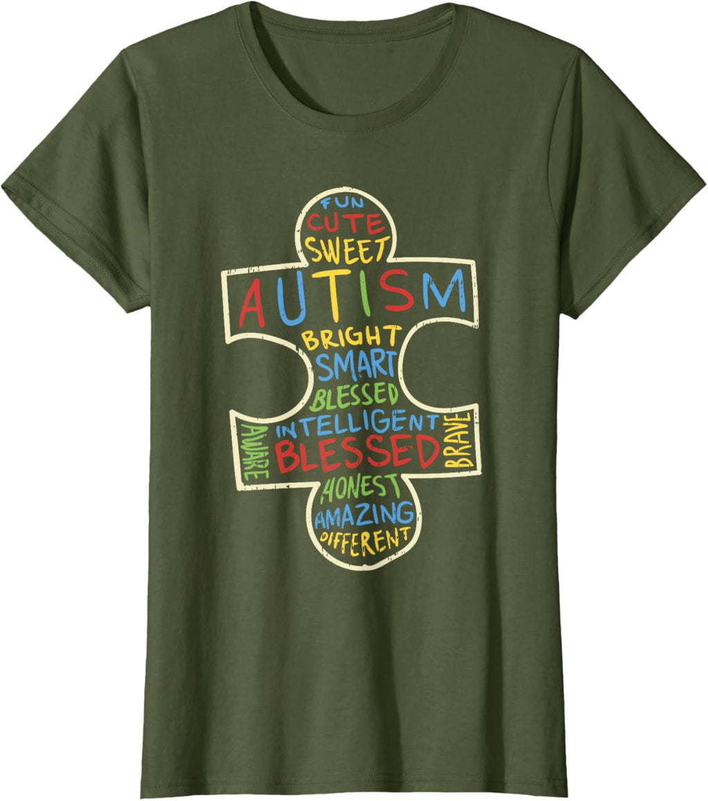 Autism Awareness Shirt Puzzle Piece Words Autistic Gift