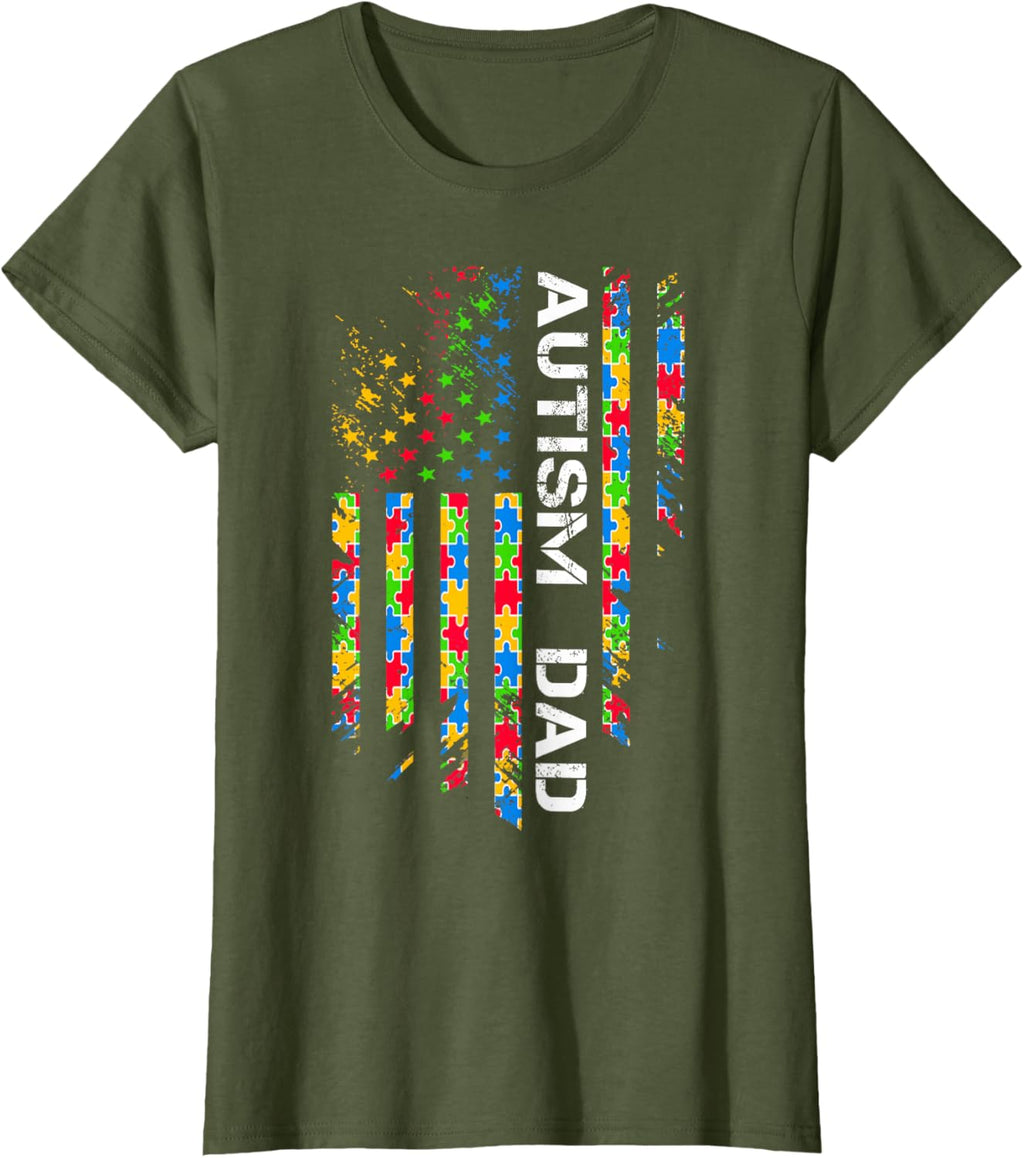 Autism Dad Awareness American Flag USA