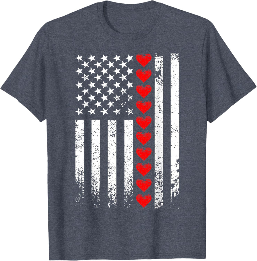 Vintage Valentines Day American Flag Hearts Mens Boys Kids