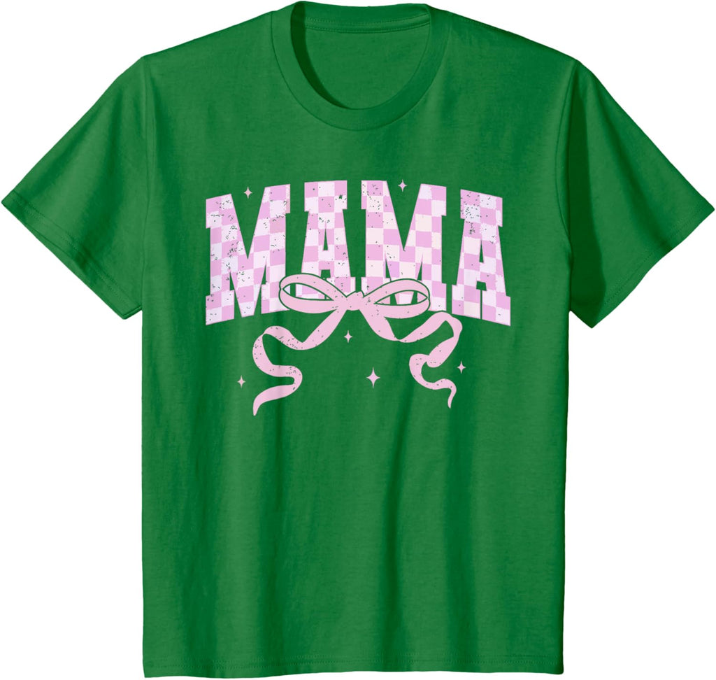 Retro Checkered Mama Coquette Mother's Day Pink Bow