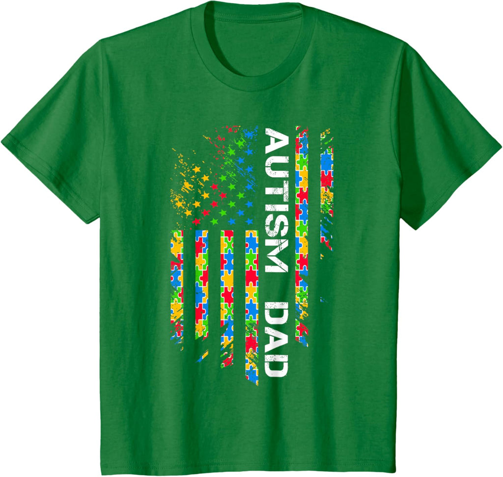 Autism Dad Awareness American Flag USA