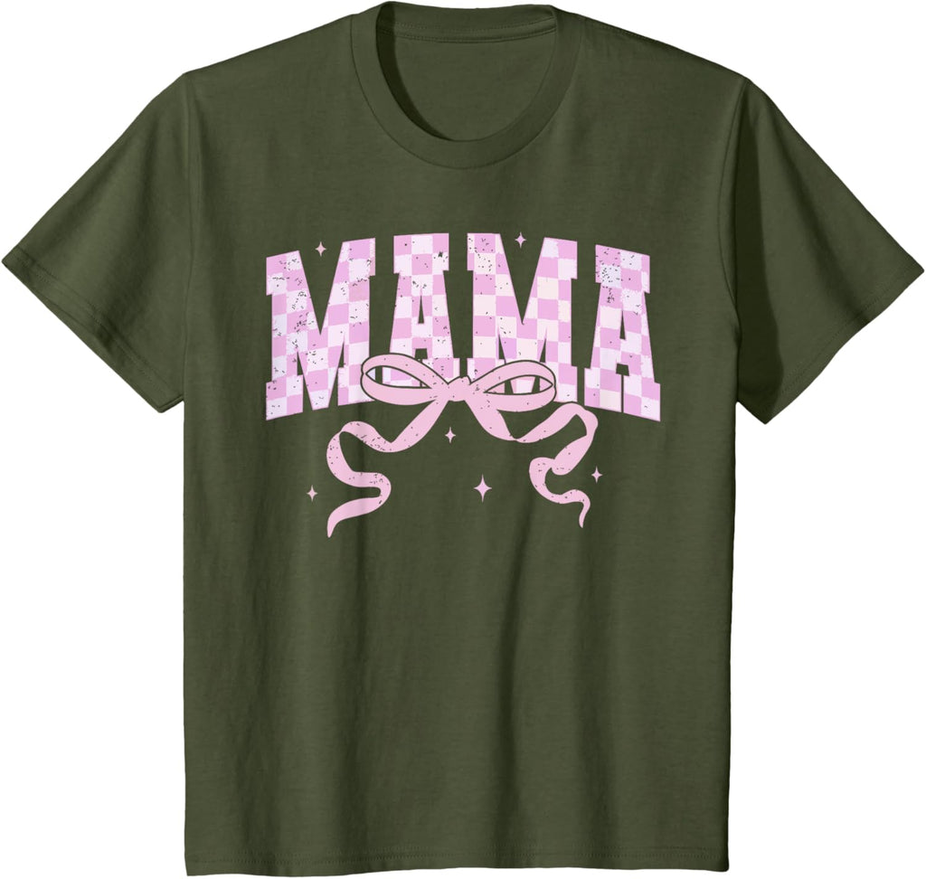 Retro Checkered Mama Coquette Mother's Day Pink Bow