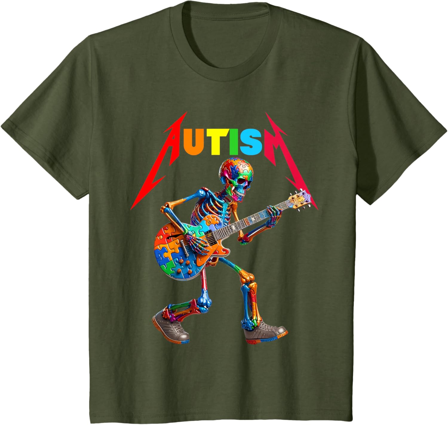 Autism Skeleton Guitar Rock Puzzle Music Autism Awareness