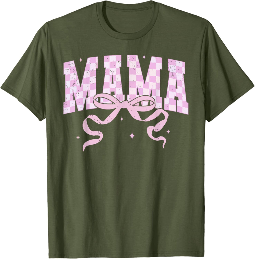 Retro Checkered Mama Coquette Mother's Day Pink Bow