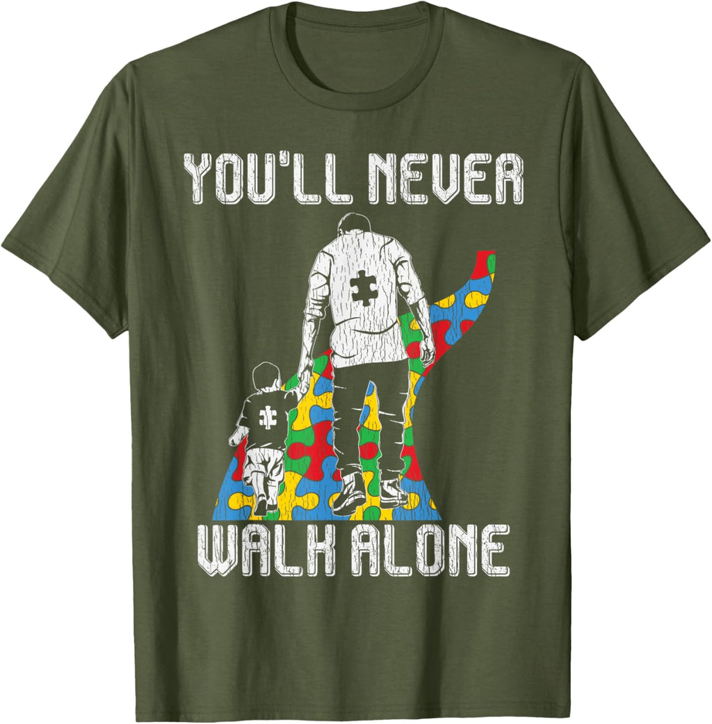 Vintage Father Son Family Autistic Kids Autism Awareness Dad
