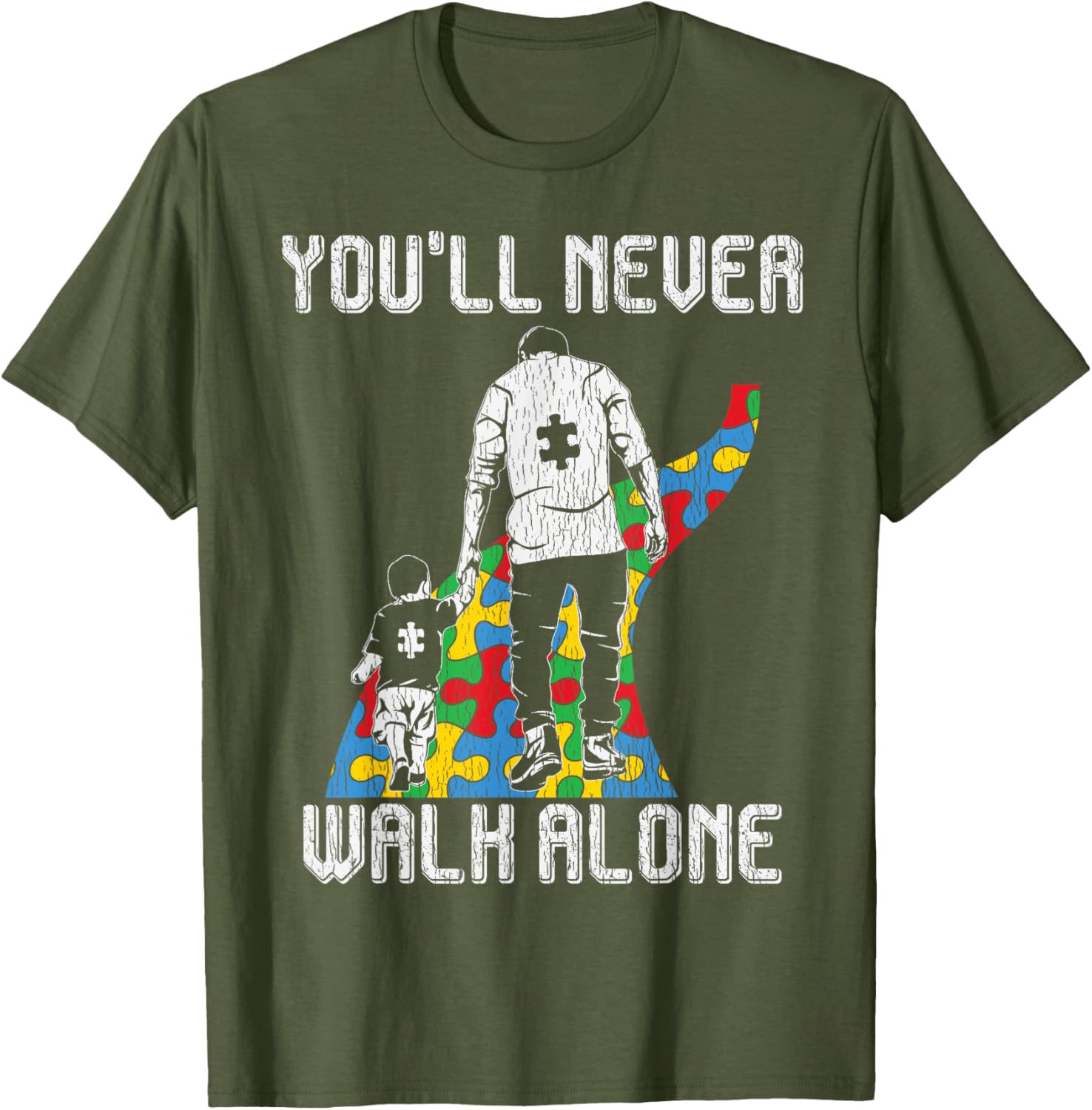 Vintage Father Son Family Autistic Kids Autism Awareness Dad