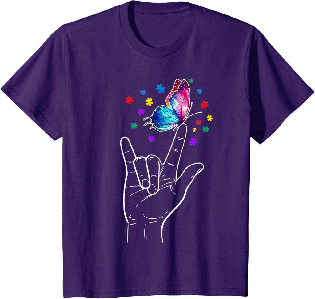 I Love You Hand Sign Language Butterfly Autism Awareness