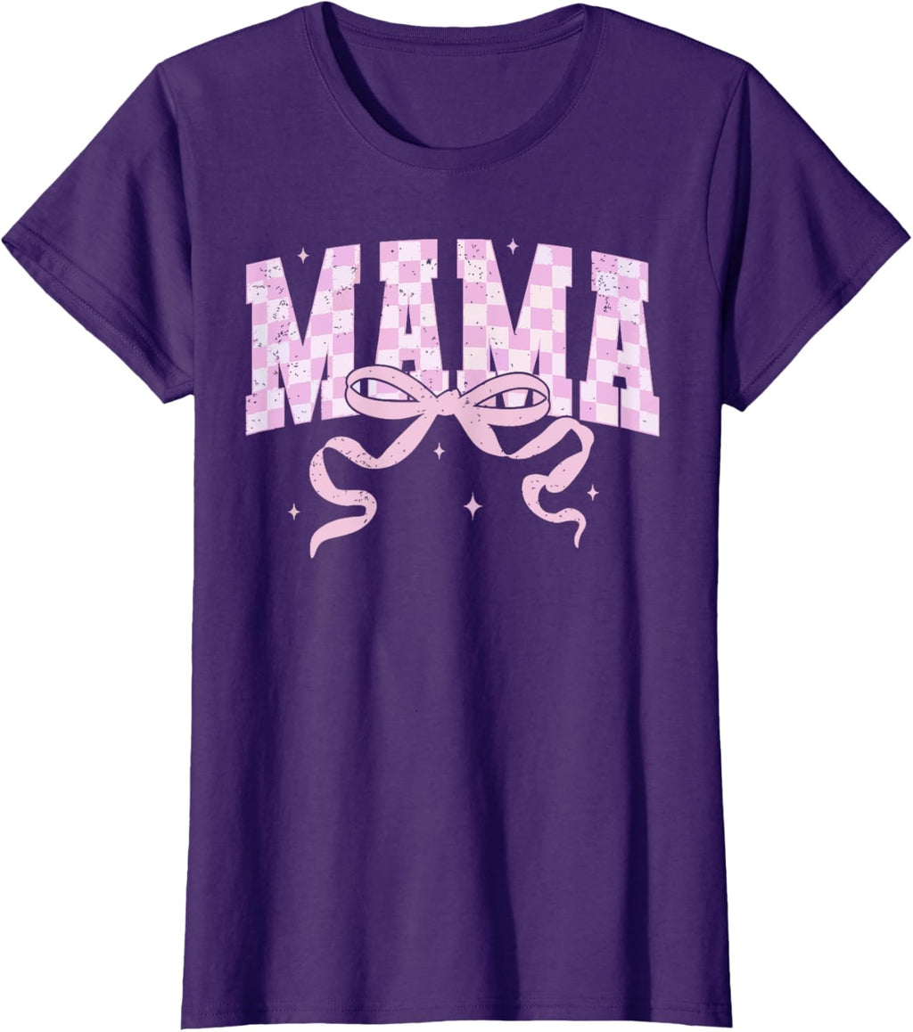 Retro Checkered Mama Coquette Mother's Day Pink Bow