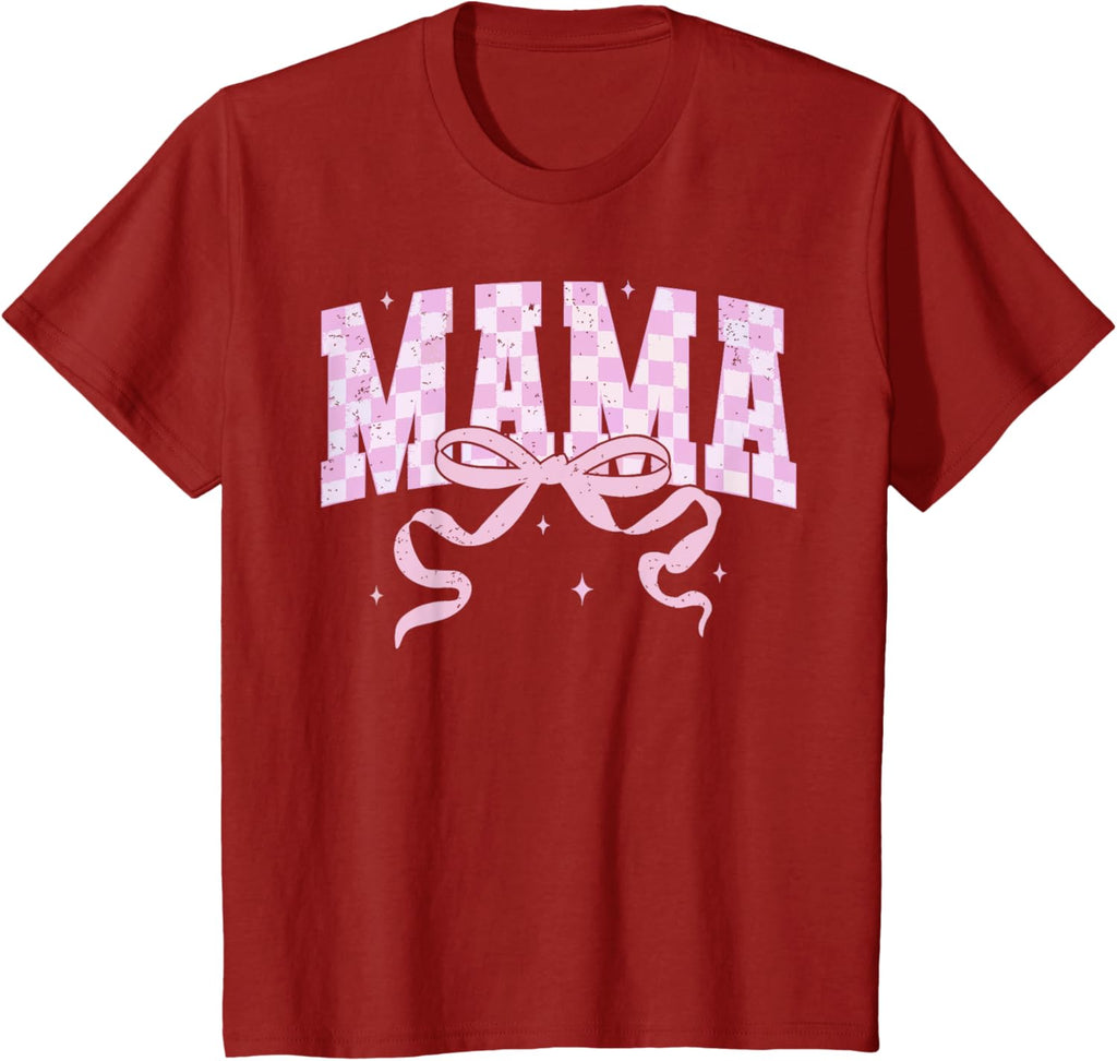 Retro Checkered Mama Coquette Mother's Day Pink Bow