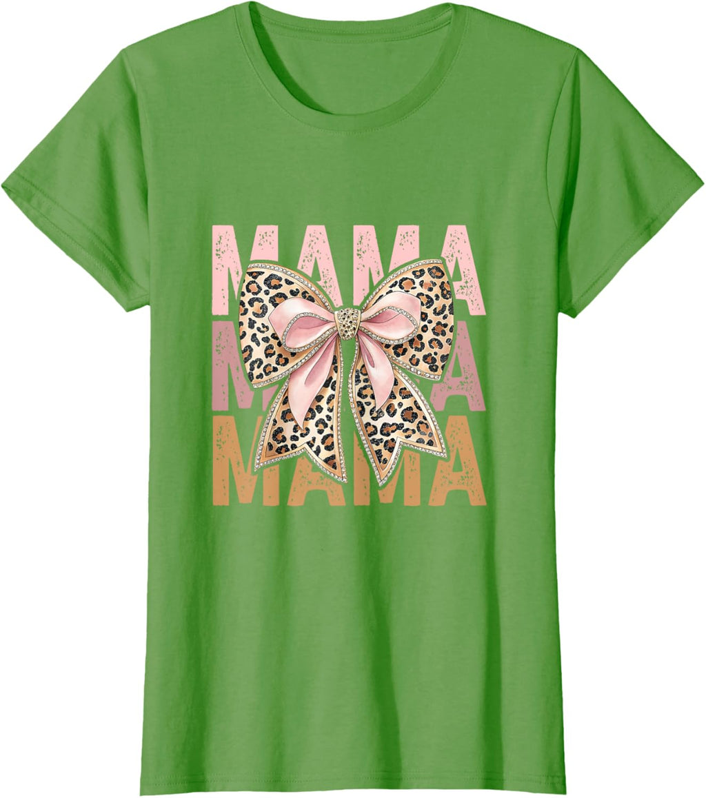 Retro Leopard Mama,Cute Mom Retro Coquette Bow Mother's Day