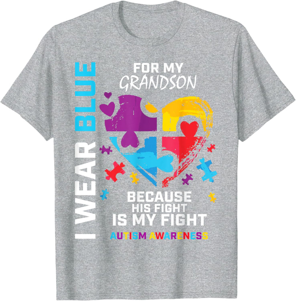 Grandma Grandpa I Wear Blue For My Grandson Autism Awareness