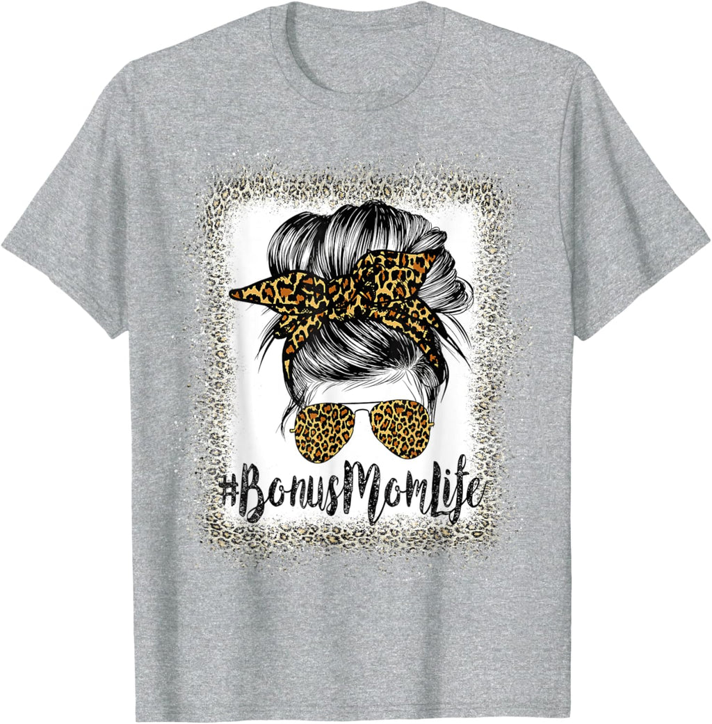 Bonus Mom Life Hair Bandana Glasses Leopard Mother's Day T